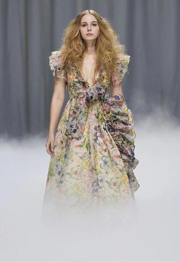 Australian Minority V-Leading Flying Sleeves Of The Same Holiday Wind Bow Bow Waist Dress Dress Dress Woman